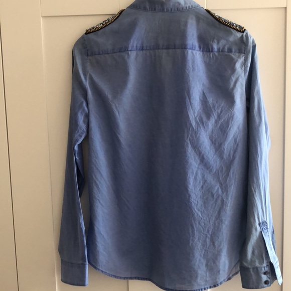 Mango Button Down Shirt BEADED EPAULETTE Shoulders - Picture 5 of 6